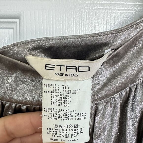 Etro Silver Gray Metallic Pleated Midi Skirt 100% Silk Size 46 /US 10 - Picture 15 of 16